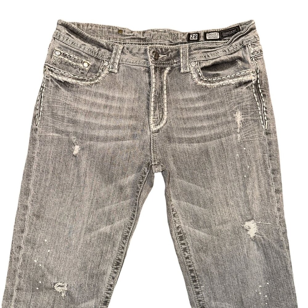 Miss Me JPB5014-5 Boyfriend Crop Womens Jeans 28 25 Gray Distressed Splatter - Picture 3 of 8